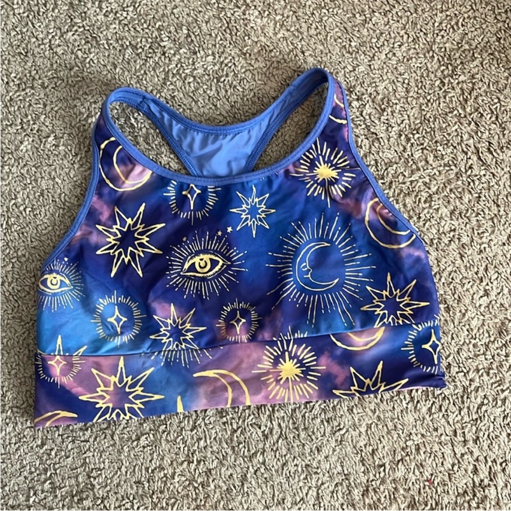 RARE EUC L VS SPORT sun and moon longline purple and pink tie dye sports bra